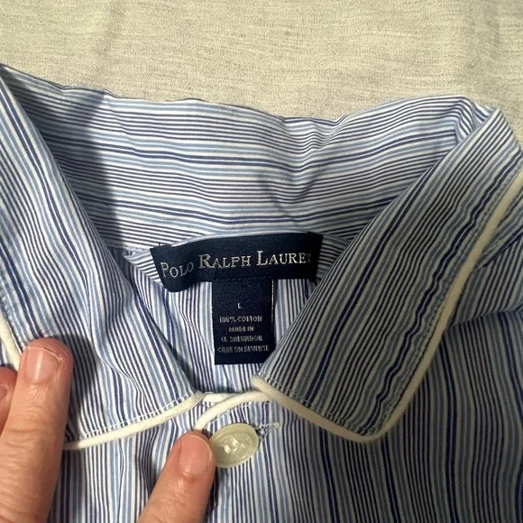 Polo by Ralph Lauren Blue and White Striped Cotton Pijama shirt - Picture 1 of 4